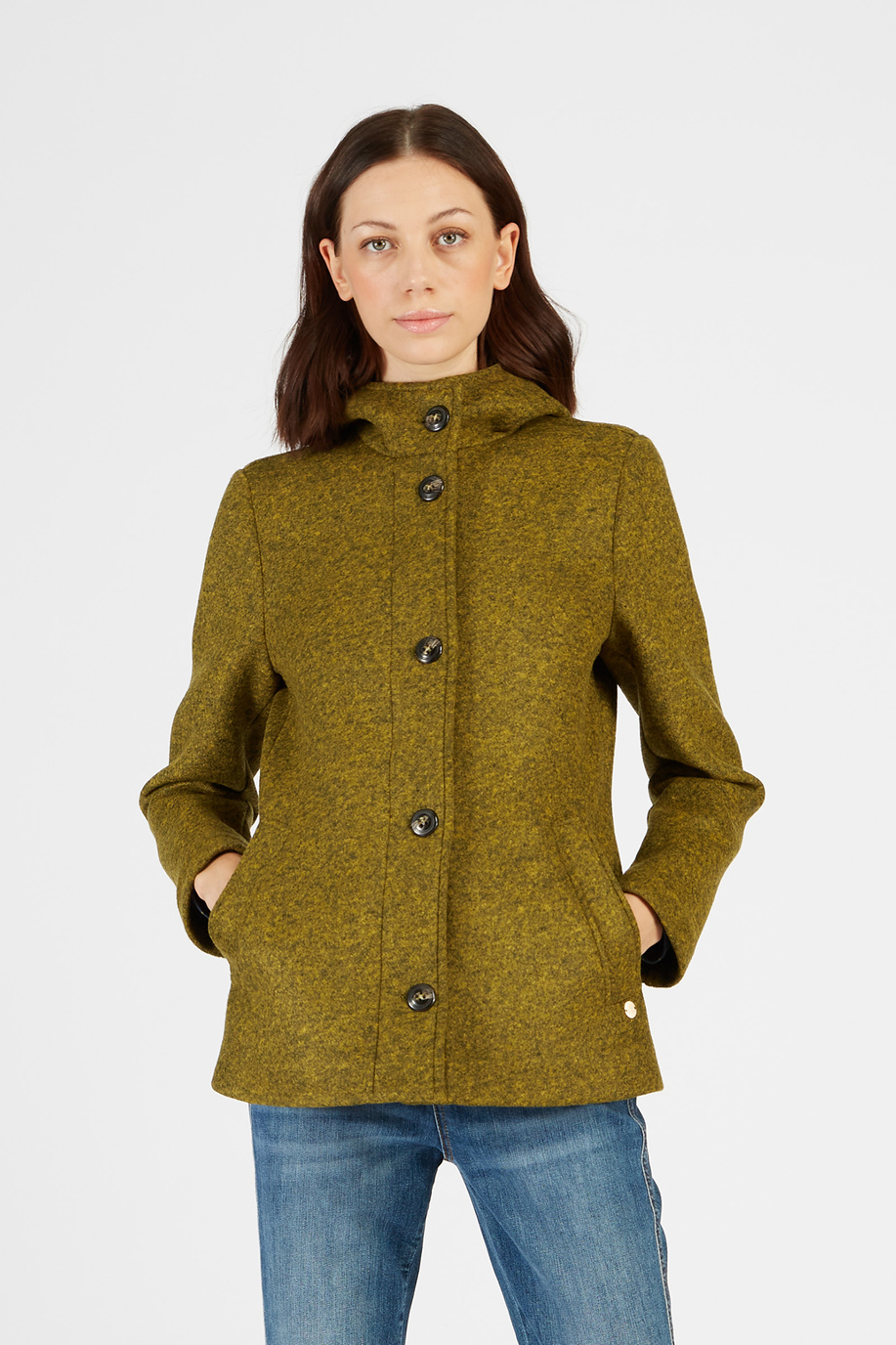 Women’s wool-effect jacket with hood and zip buttons - Preview | La Martina - Official Online Shop