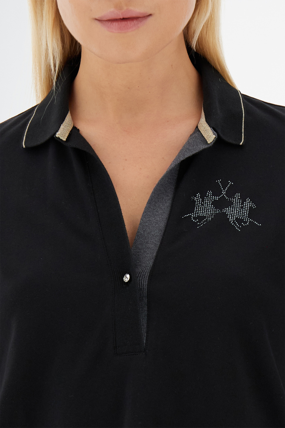 Polo femme Timeless à manches longues en coton piqué extensible et coupe régulière - Polos | La Martina - Official Online Shop