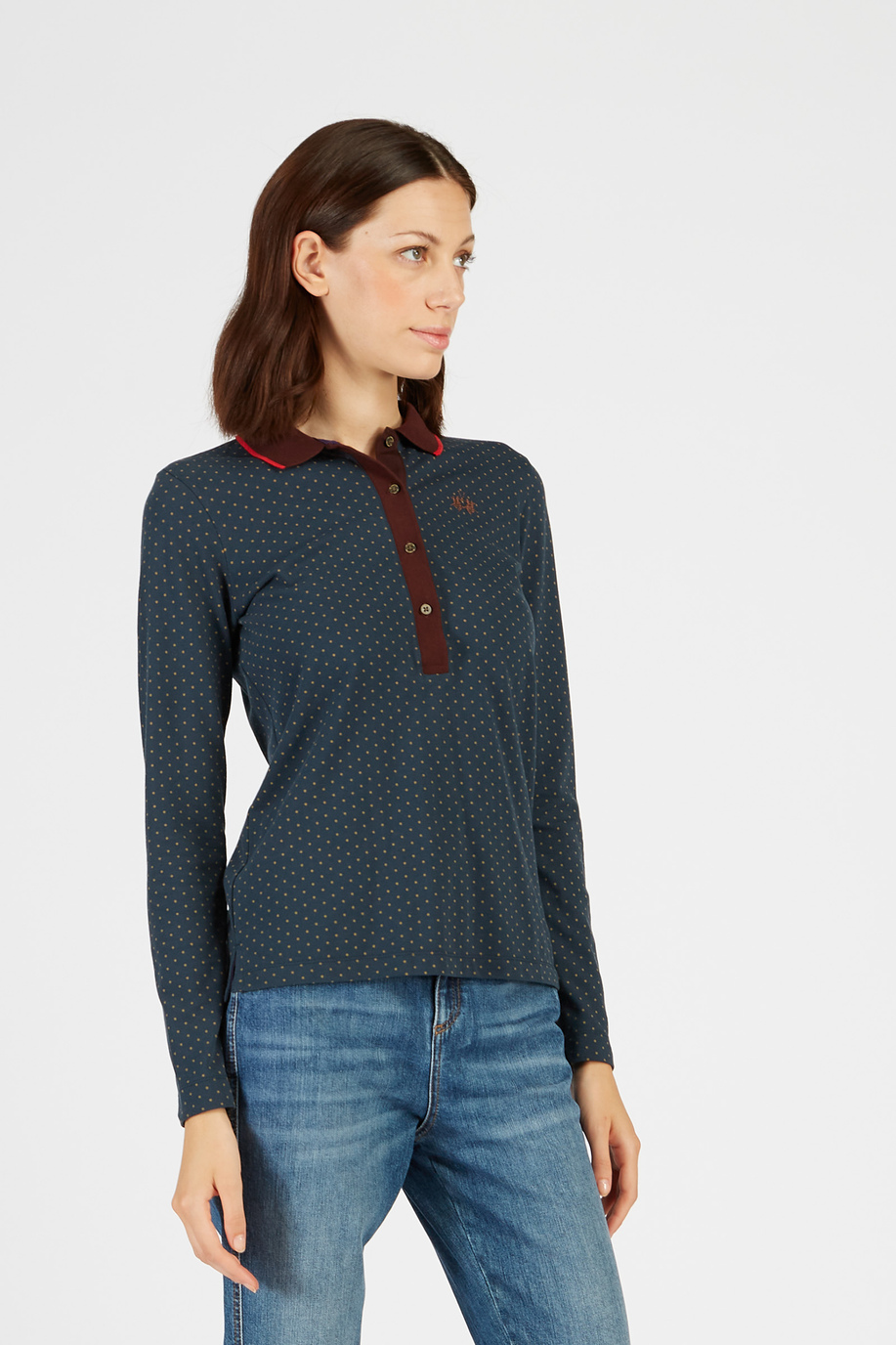 Argentina Damen Langarm-Poloshirt aus Regular Fit Stretch-Baumwolle - Kleidung | La Martina - Official Online Shop