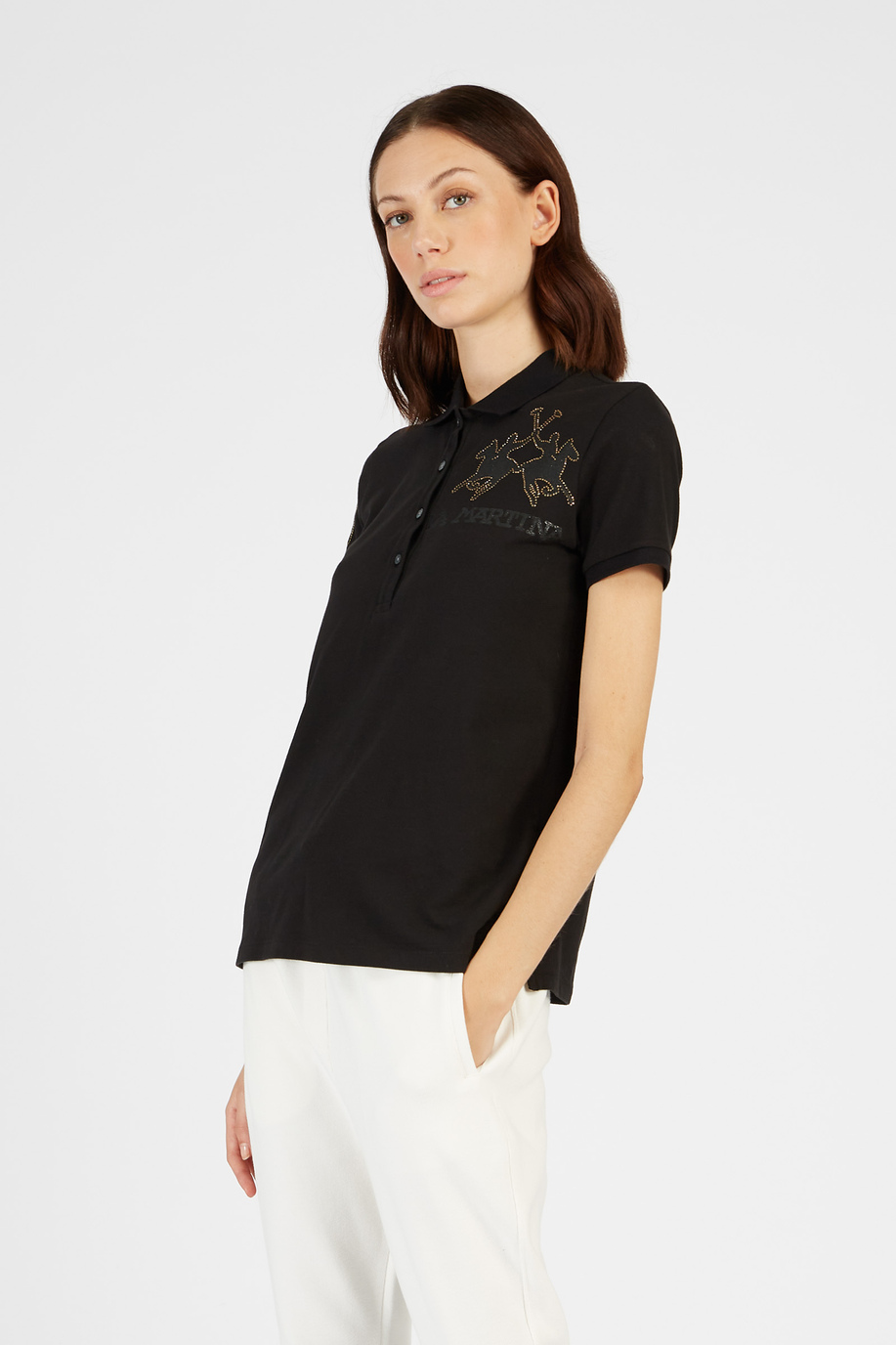 Jet Set short-sleeved polo shirt in cotton pique-stretch regular fit - Monogrammed gifts for her | La Martina - Official Online Shop