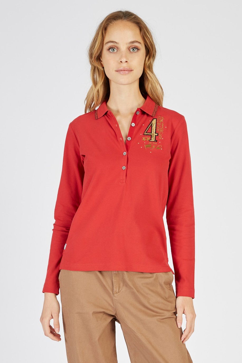 Langarm-Poloshirt Argentina aus elastischer Baumwolle in regulärer Passform für Damen - Kleidung | La Martina - Official Online Shop