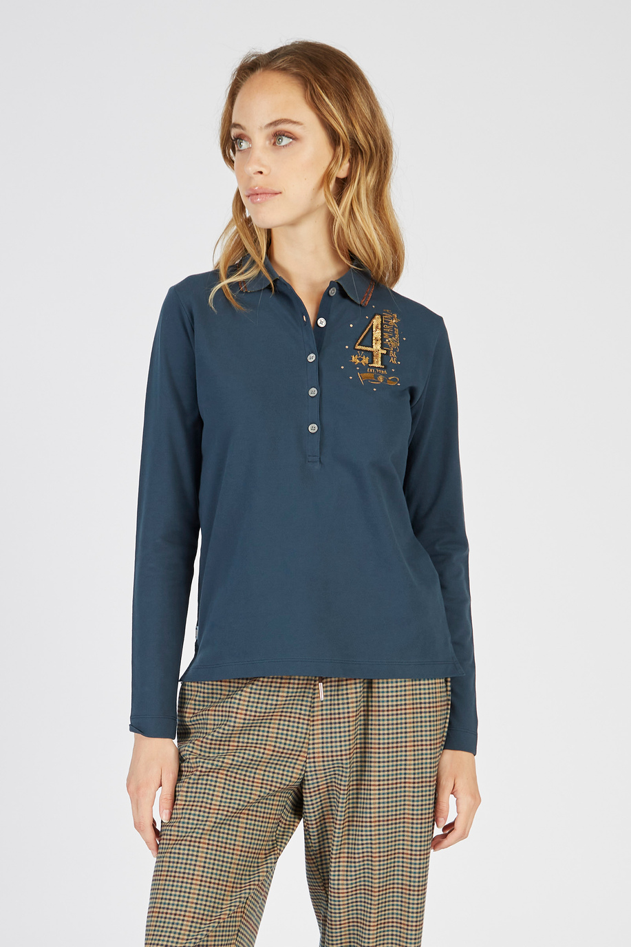 Langarm-Poloshirt Argentina aus elastischer Baumwolle in regulärer Passform für Damen - Poloshirts | La Martina - Official Online Shop