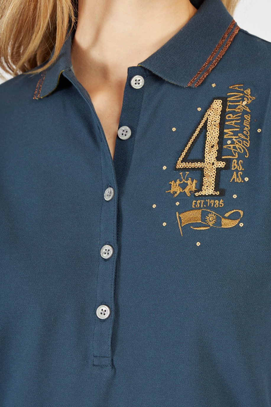 Langarm-Poloshirt Argentina aus elastischer Baumwolle in regulärer Passform für Damen - Poloshirts | La Martina - Official Online Shop