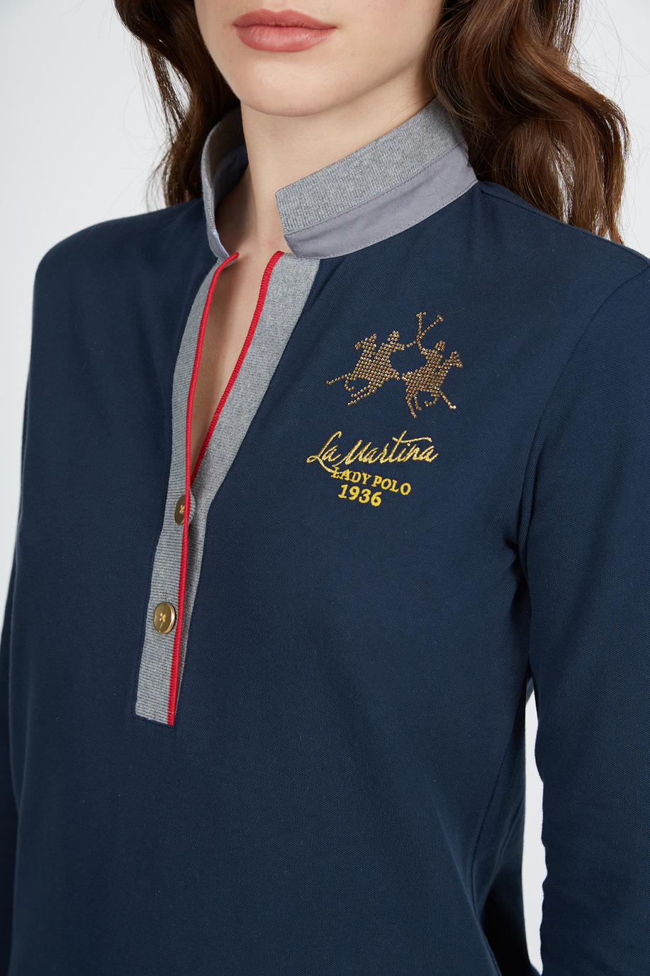Polo femme à manches longues en coton stretch regular fit - Vêtements Sporty-chic | La Martina - Official Online Shop