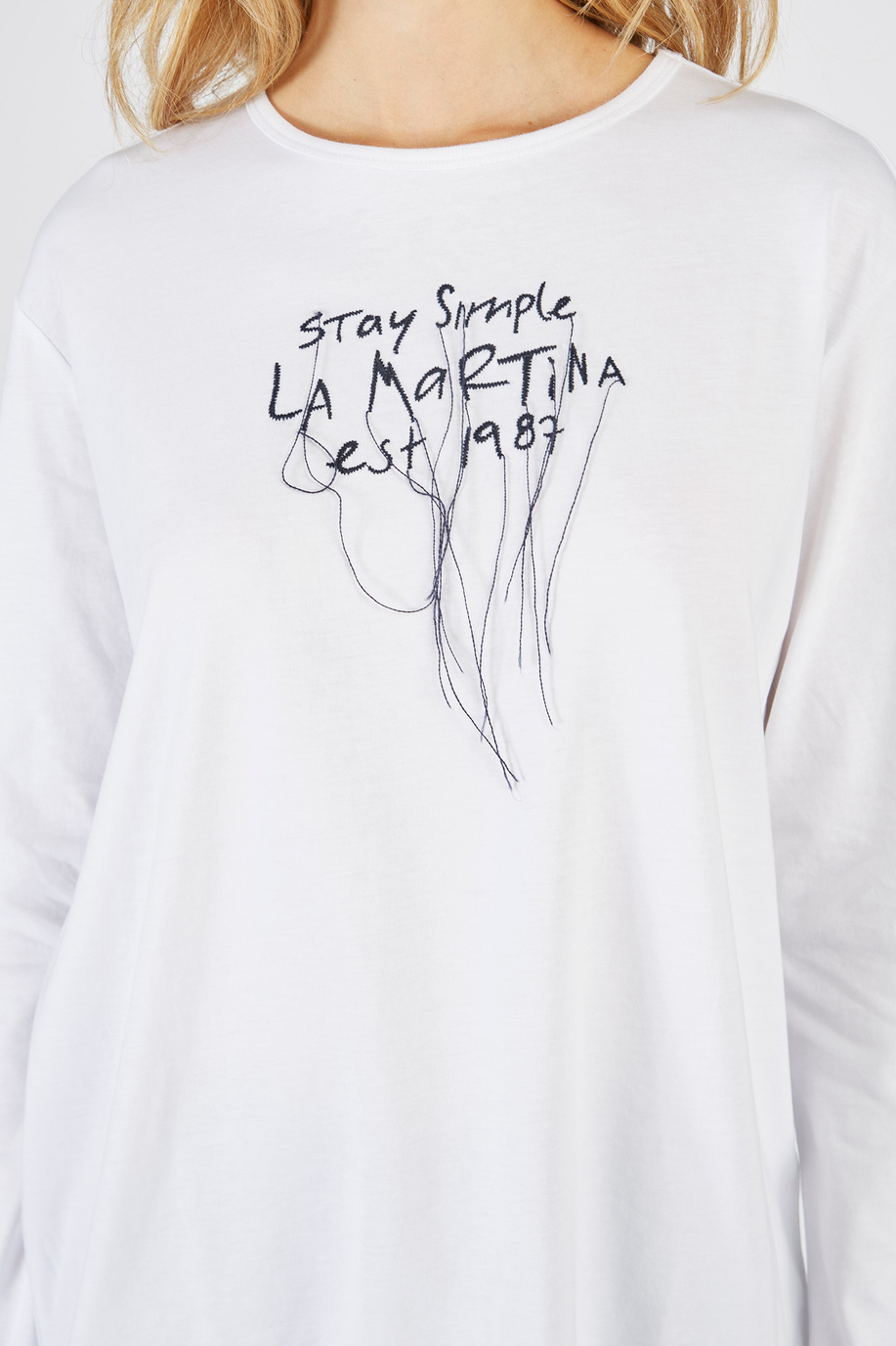 Women’s round neck cotton t-shirt with regular fit long sleeves - Travel wear Women | La Martina - Official Online Shop