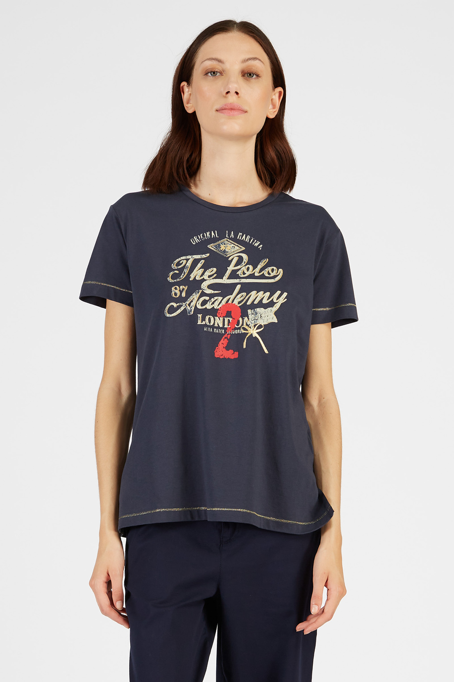 T-shirt en coton avec imprimé coupe classique - Cadeaux de moins de CHF 85 pour elle | La Martina - Official Online Shop