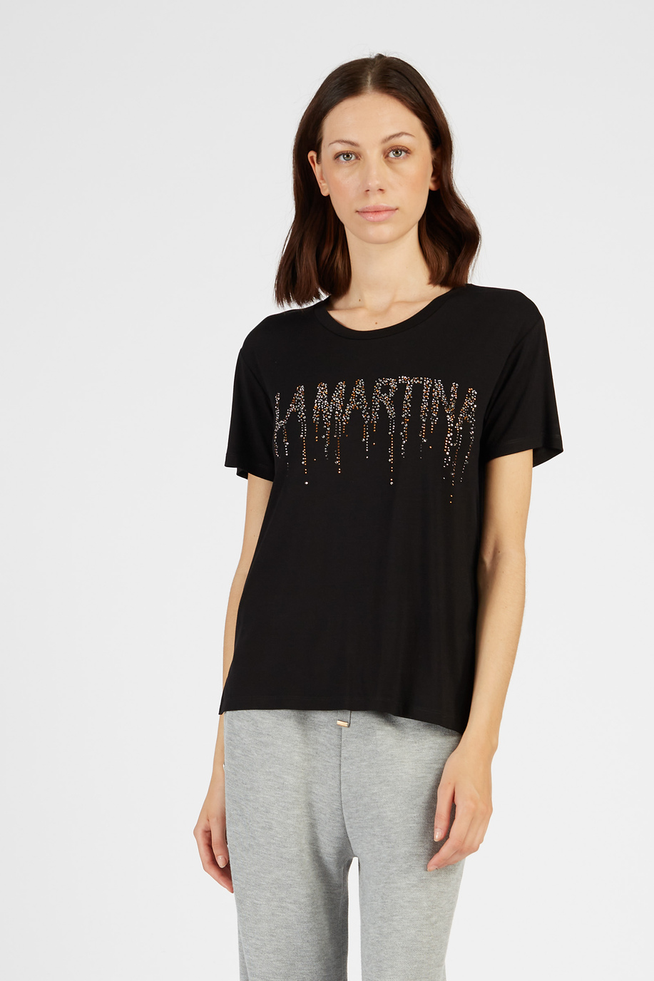 Fabric t-shirt with regular fit print - Travel wear Women | La Martina - Official Online Shop