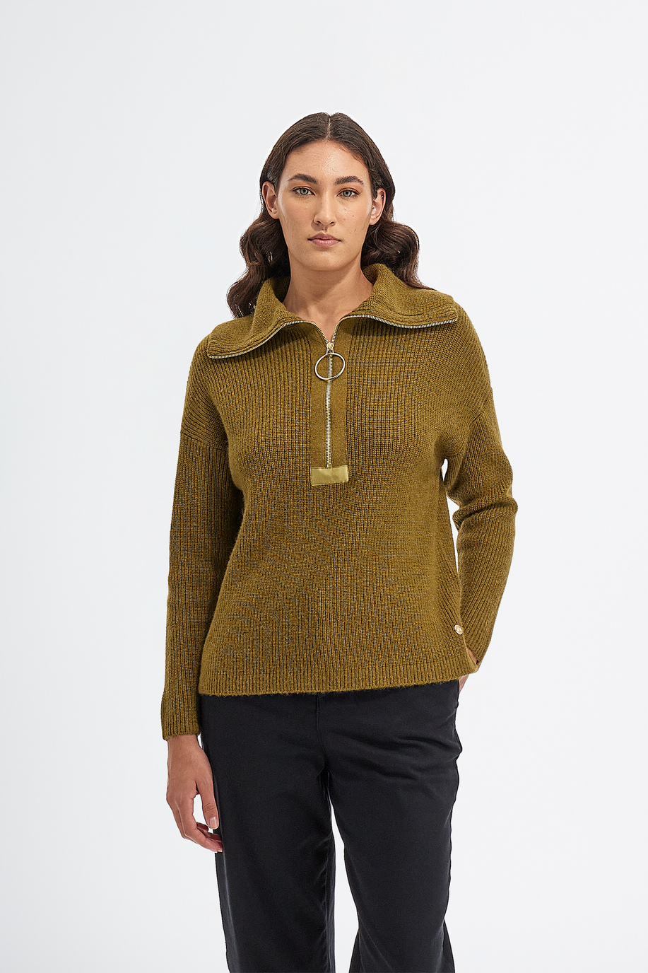 Pull tricot femme col haut en alpaga regular fit avec zip - Nouveaux arrivages Femme | La Martina - Official Online Shop