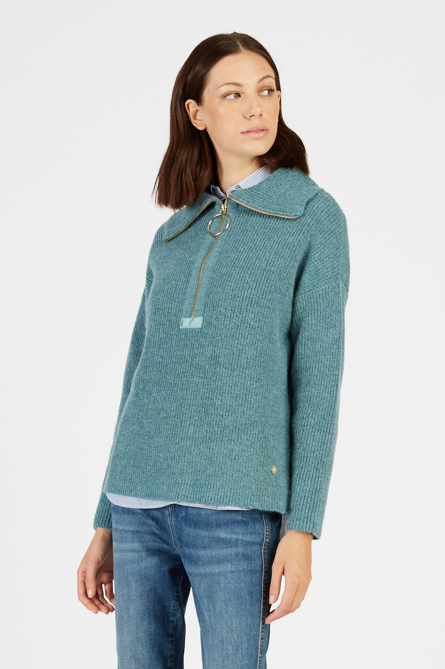 Maglia tricot donna collo alto in alpaca regular fit con zip - Look invernali per lei | La Martina - Official Online Shop