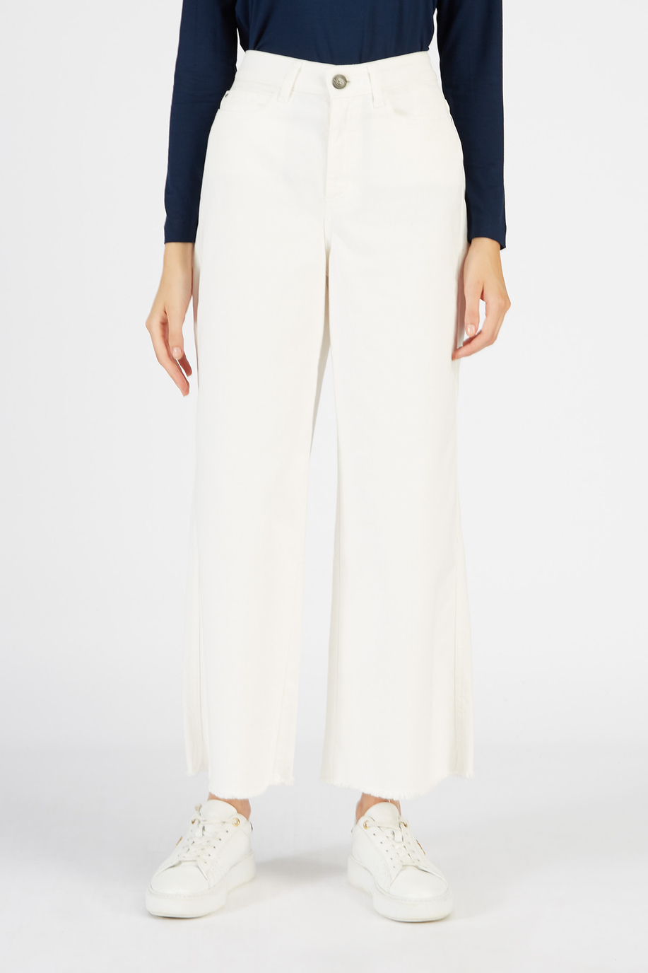Weite Damen-Hose aus Stretch-Baumwolle mit hohem Bund - Hosen | La Martina - Official Online Shop
