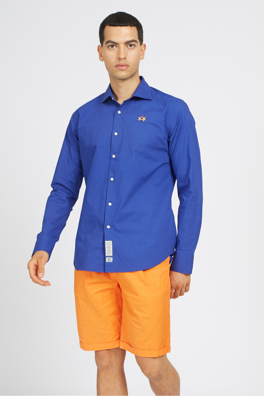 Camicia da uomo a maniche lunghe in cotone slim fit  -  Antonello - Essential | La Martina - Official Online Shop