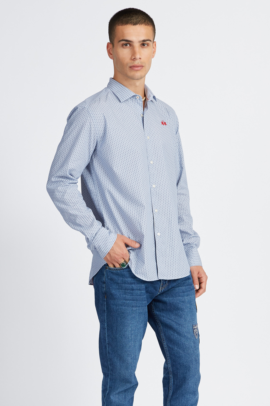 Camisa hombre de manga larga Polo Academy con estampado de lunares y pequeño logo - Vachel - Preview  | La Martina - Official Online Shop