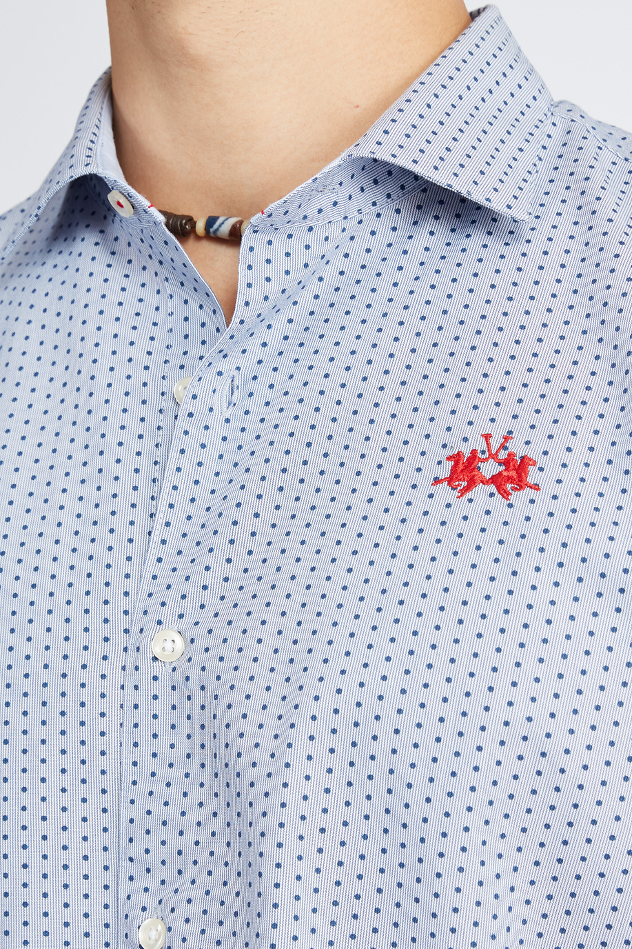 Polo Academy men's capsule long-sleeved shirt with polka dot pattern and small logo - Vachel - Preview  | La Martina - Official Online Shop