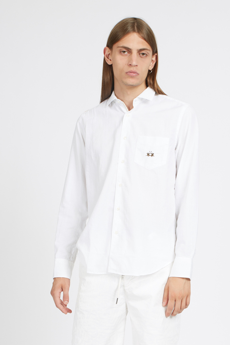 Men's regular fit long-sleeved shirt in cotton - Victoriano - Argentina | La Martina - Official Online Shop
