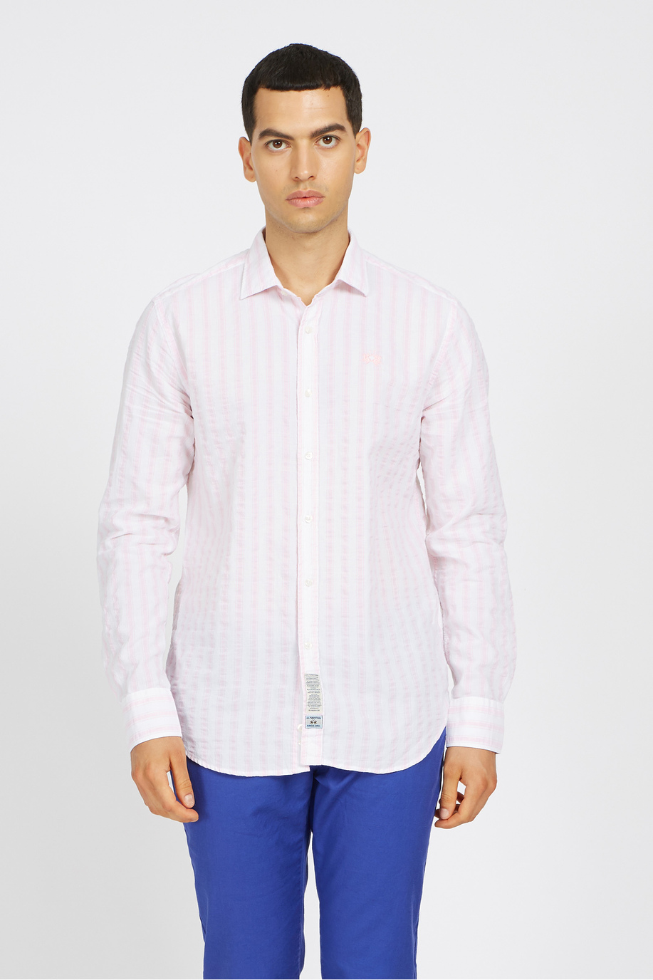 Men's regular fit long-sleeved shirt in cotton and linen - Innocent - Essential | La Martina - Official Online Shop