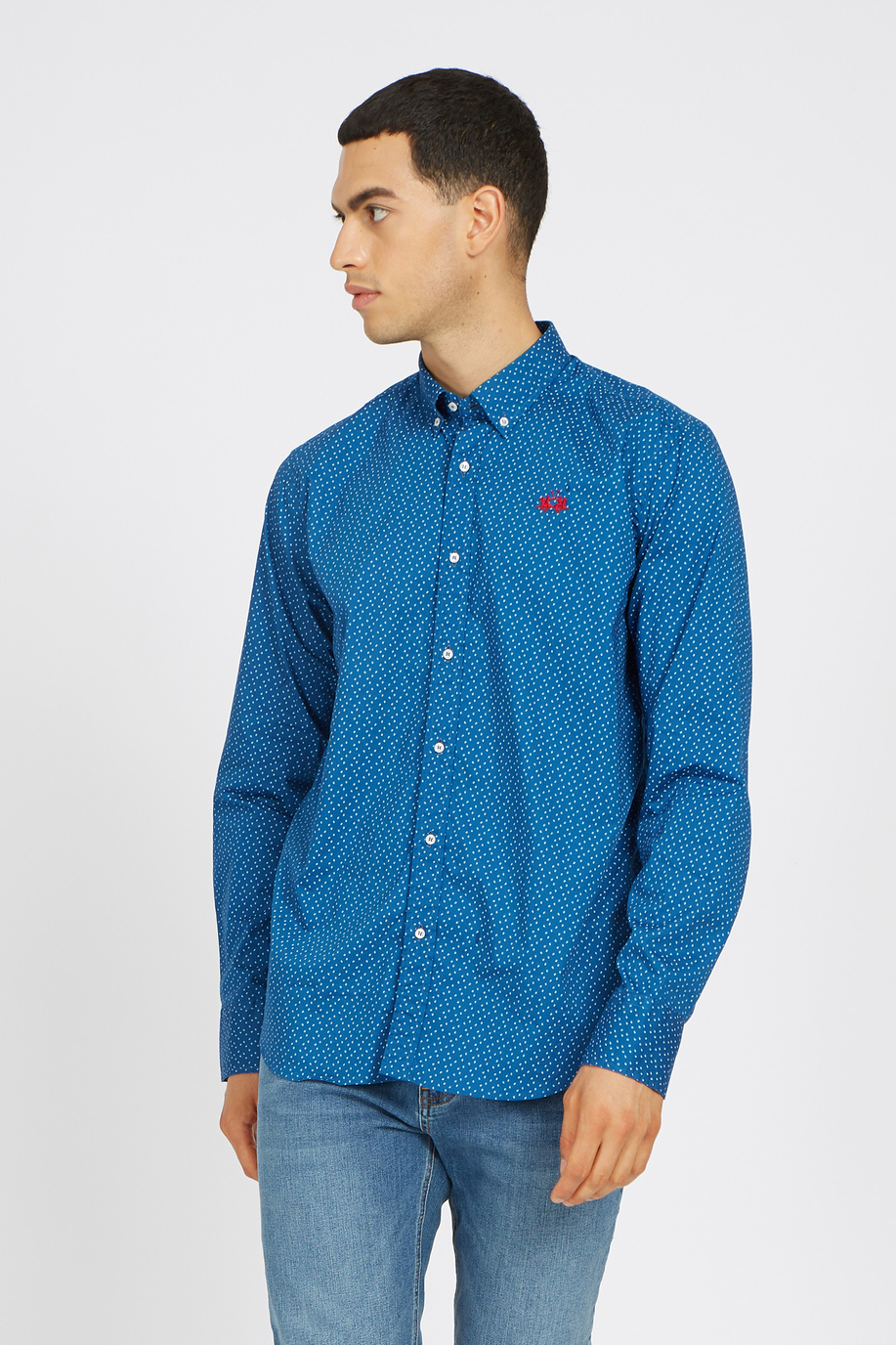 Men's long-sleeved shirt in regular fit stretch cotton - Rodolfo - Essential | La Martina - Official Online Shop