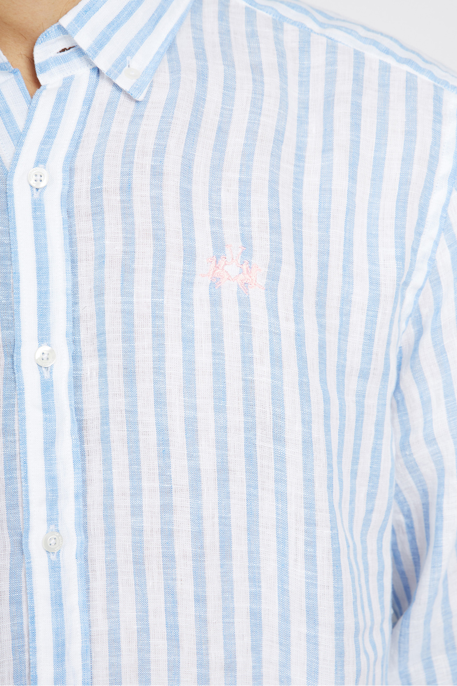 Men's regular fit 100% linen long-sleeved shirt - Rodolfo - Essential | La Martina - Official Online Shop