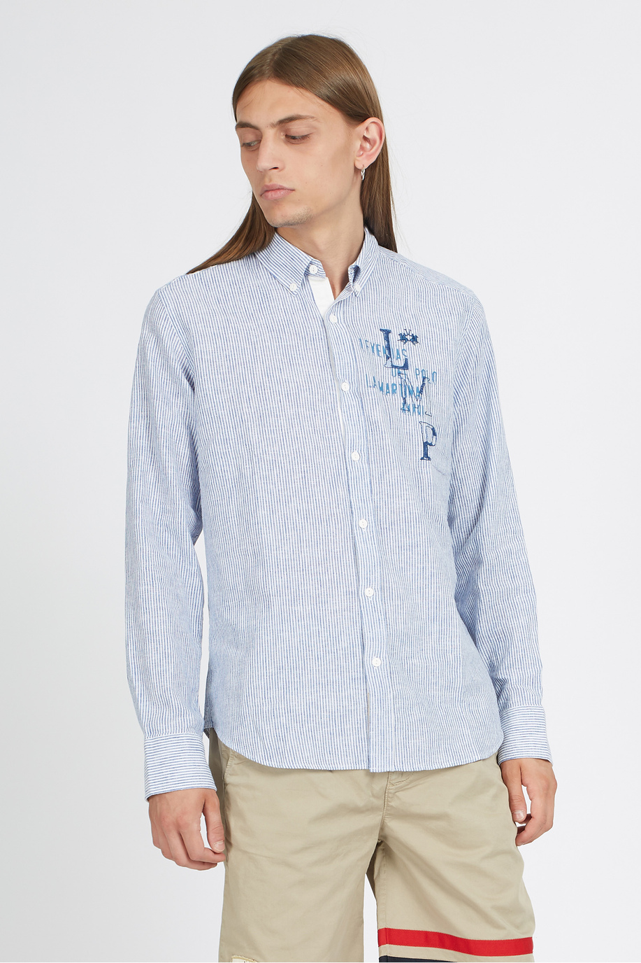 Men's long-sleeved shirt in regular fit linen-cotton blend - Vinh - Summer Linen | La Martina - Official Online Shop