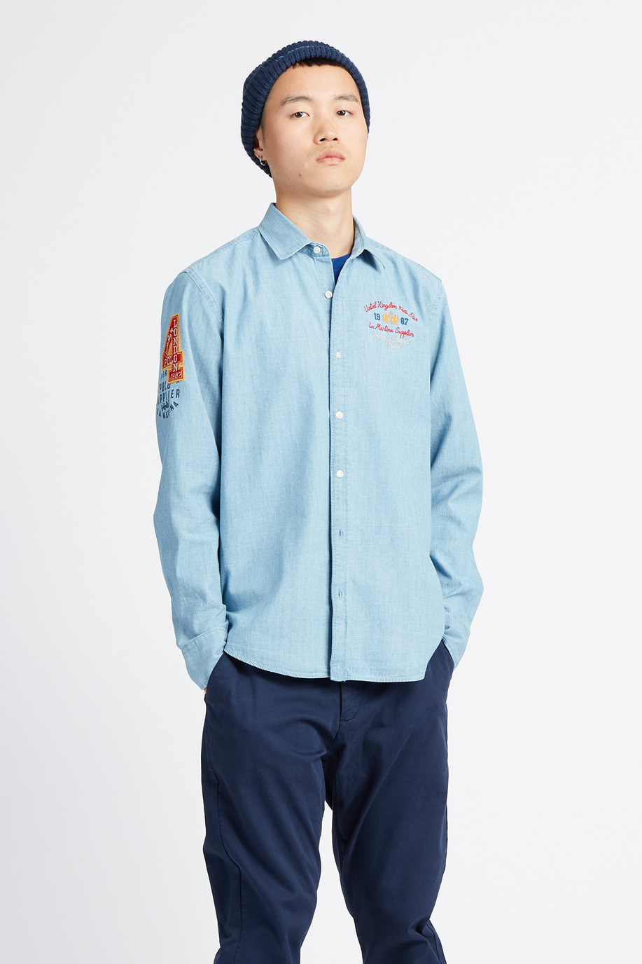 Chemise homme à manches longues Polo Academy en denim de coton et grand logo - Vali - Shirts | La Martina - Official Online Shop