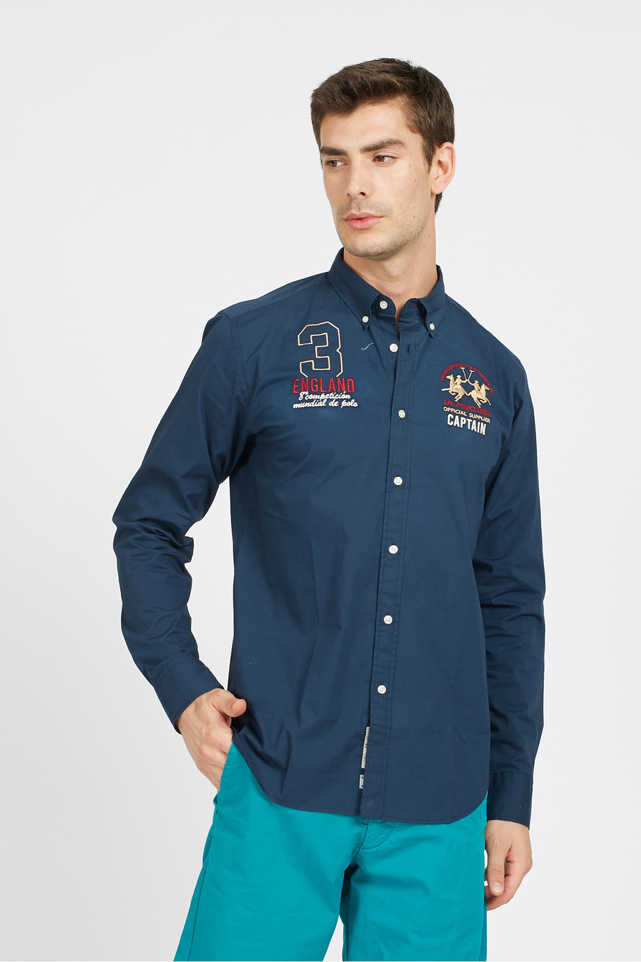 Men's long-sleeved shirt in regular fit stretch cotton - Vinson - Inmortales | La Martina - Official Online Shop