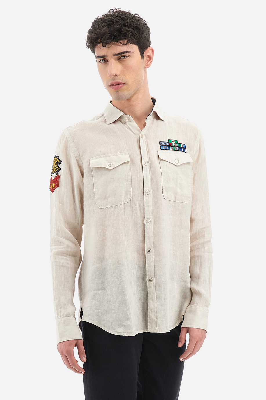 Men's regular fit 100% linen long-sleeved shirt - Viviano - Shirts | La Martina - Official Online Shop