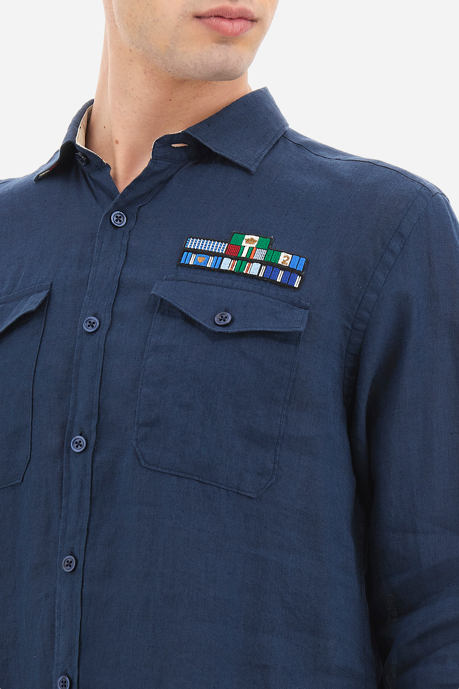 Men's regular fit 100% linen long-sleeved shirt - Viviano - Guards - England | La Martina - Official Online Shop