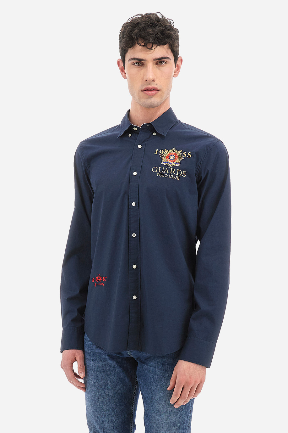 Men's long-sleeved shirt in regular fit stretch cotton - Volker - Shirts | La Martina - Official Online Shop