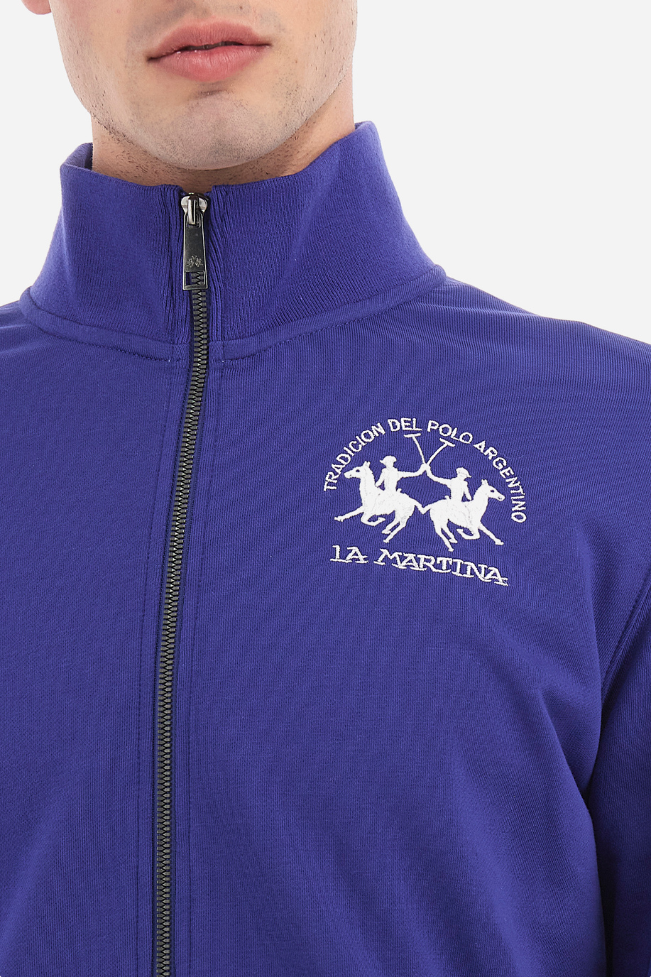 Men's long-sleeved cotton-blend zip-up regular fit sweatshirt - Rodas - XLarge sizes | La Martina - Official Online Shop