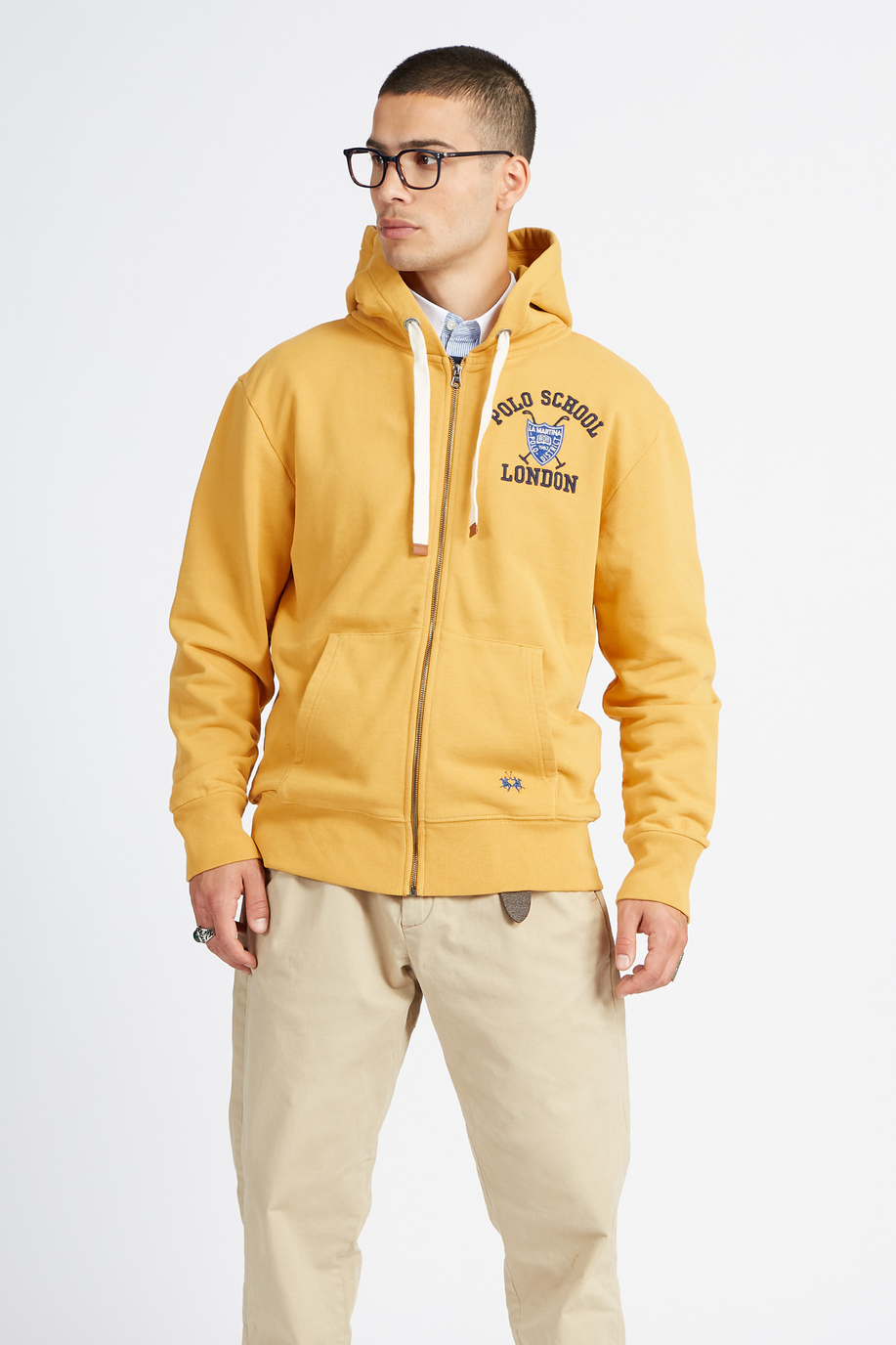 Polo Academy men's full zip hooded sweatshirt in solid color with small logo - Valoris - Knitwear & Sweatshirts | La Martina - Official Online Shop