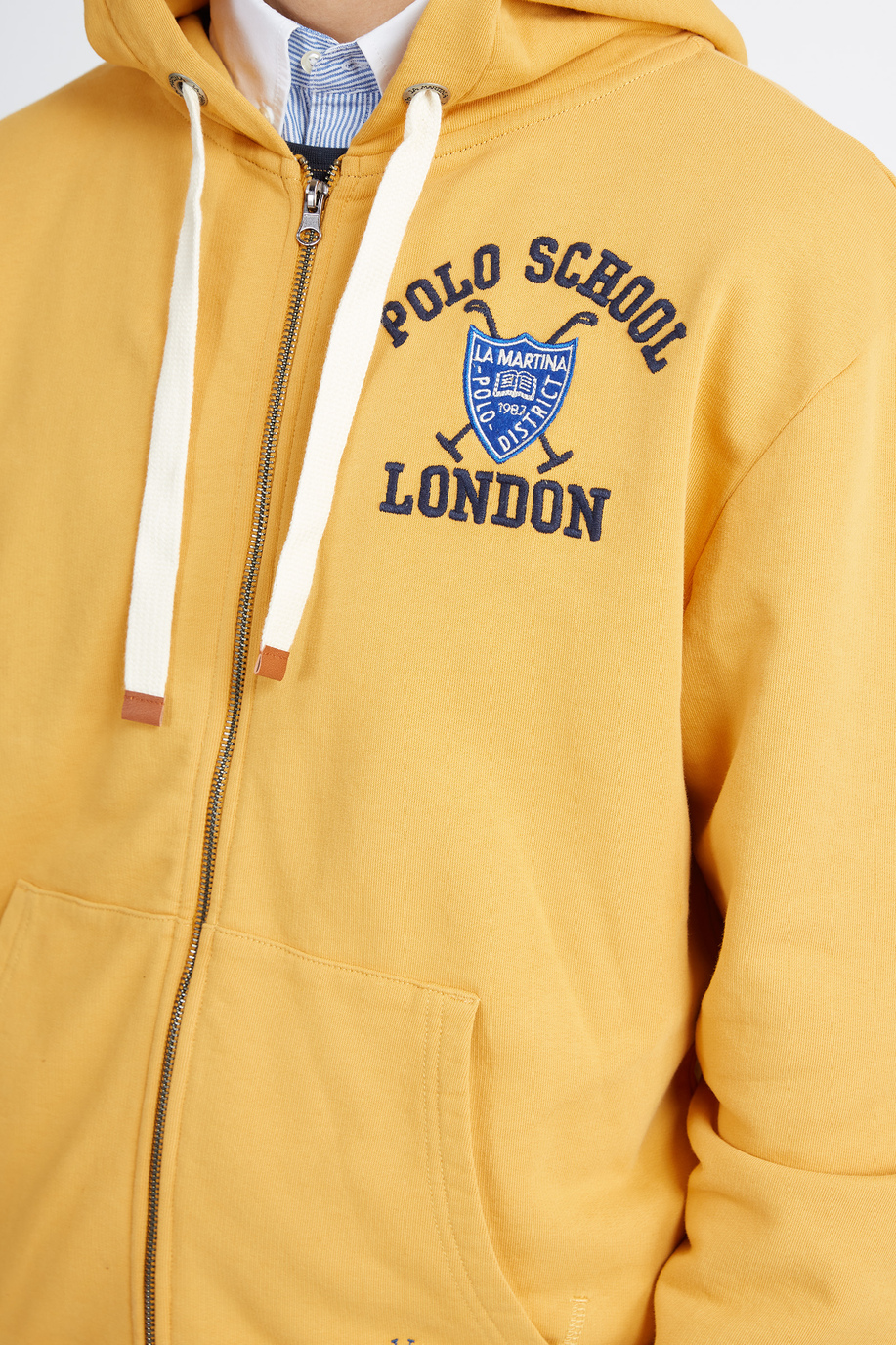 Polo Academy Herren-Kapuzen-Sweatshirt mit durchgehendem Reißverschluss, einfarbig mit kleinem Logo - Valoris - Polo Academy | La Martina - Official Online Shop