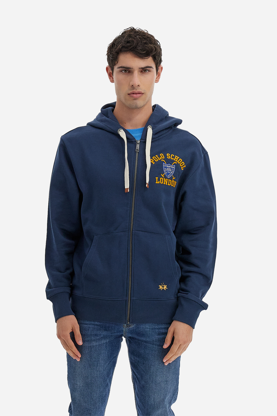 Polo Academy men's full zip hooded sweatshirt in solid color with small logo - Valoris - Sweatshirts | La Martina - Official Online Shop