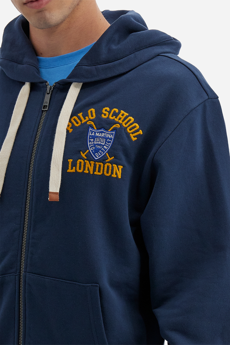 Polo Academy men's full zip hooded sweatshirt in solid color with small logo - Valoris - Knitwear & Sweatshirts | La Martina - Official Online Shop