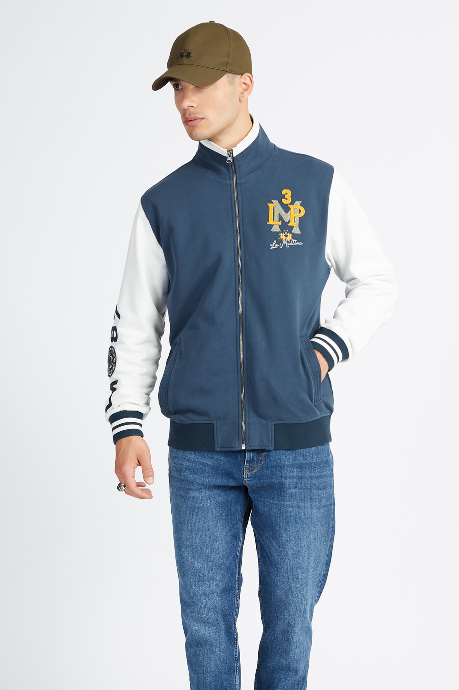 Polo Academy men's full-zip crewneck sweatshirt in color block with large logo - Vandan - Preview  | La Martina - Official Online Shop