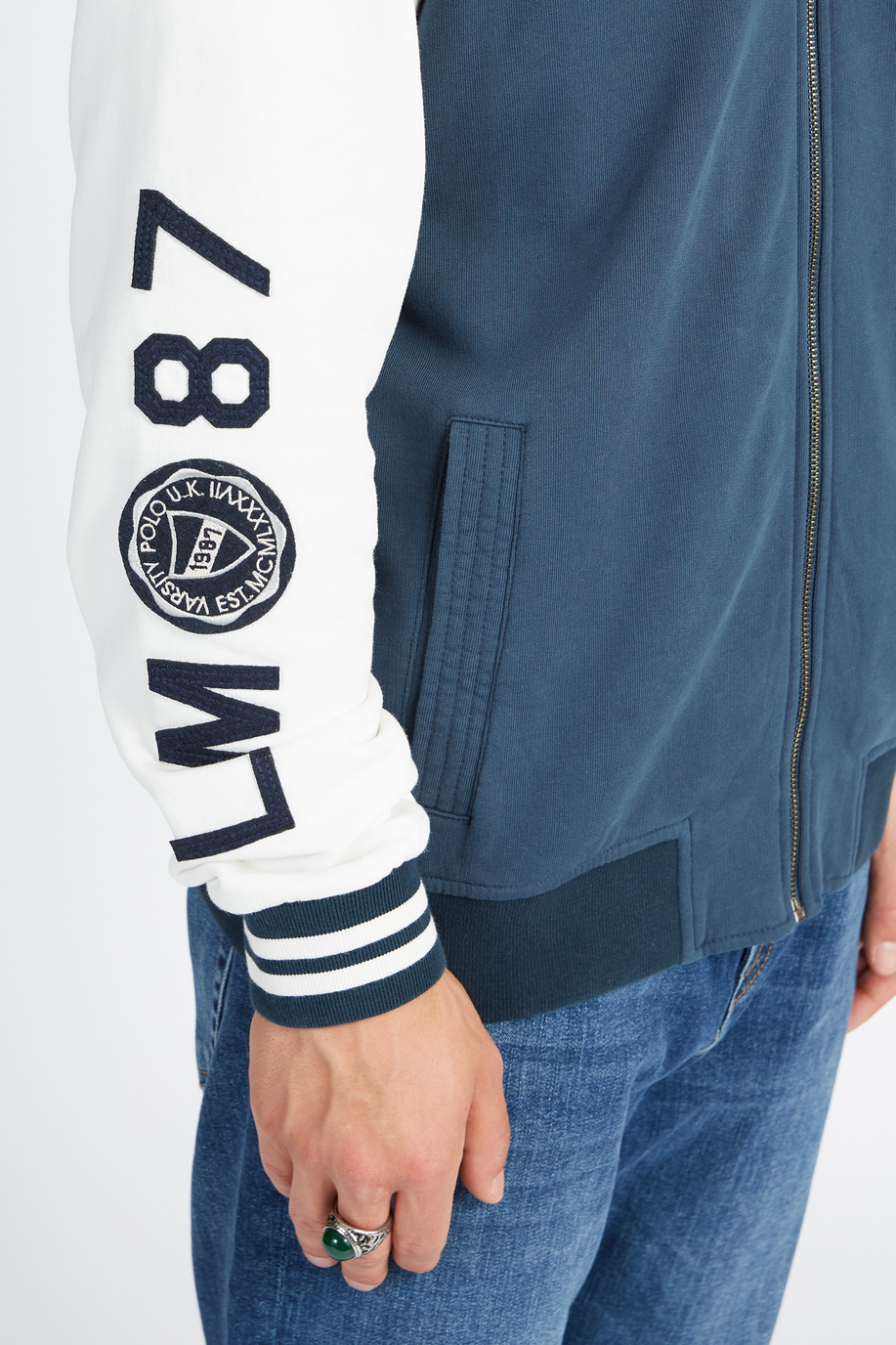Polo Academy men's full-zip crewneck sweatshirt in color block with large logo - Vandan - Knitwear & Sweatshirts | La Martina - Official Online Shop