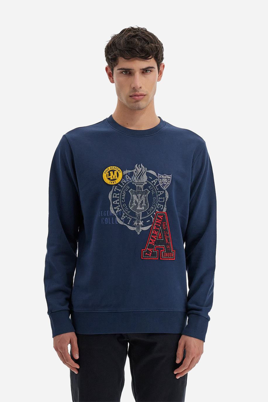 Polo Academy men's full-zip crewneck sweatshirt in solid color with large logo - Vander - Knitwear & Sweatshirts | La Martina - Official Online Shop