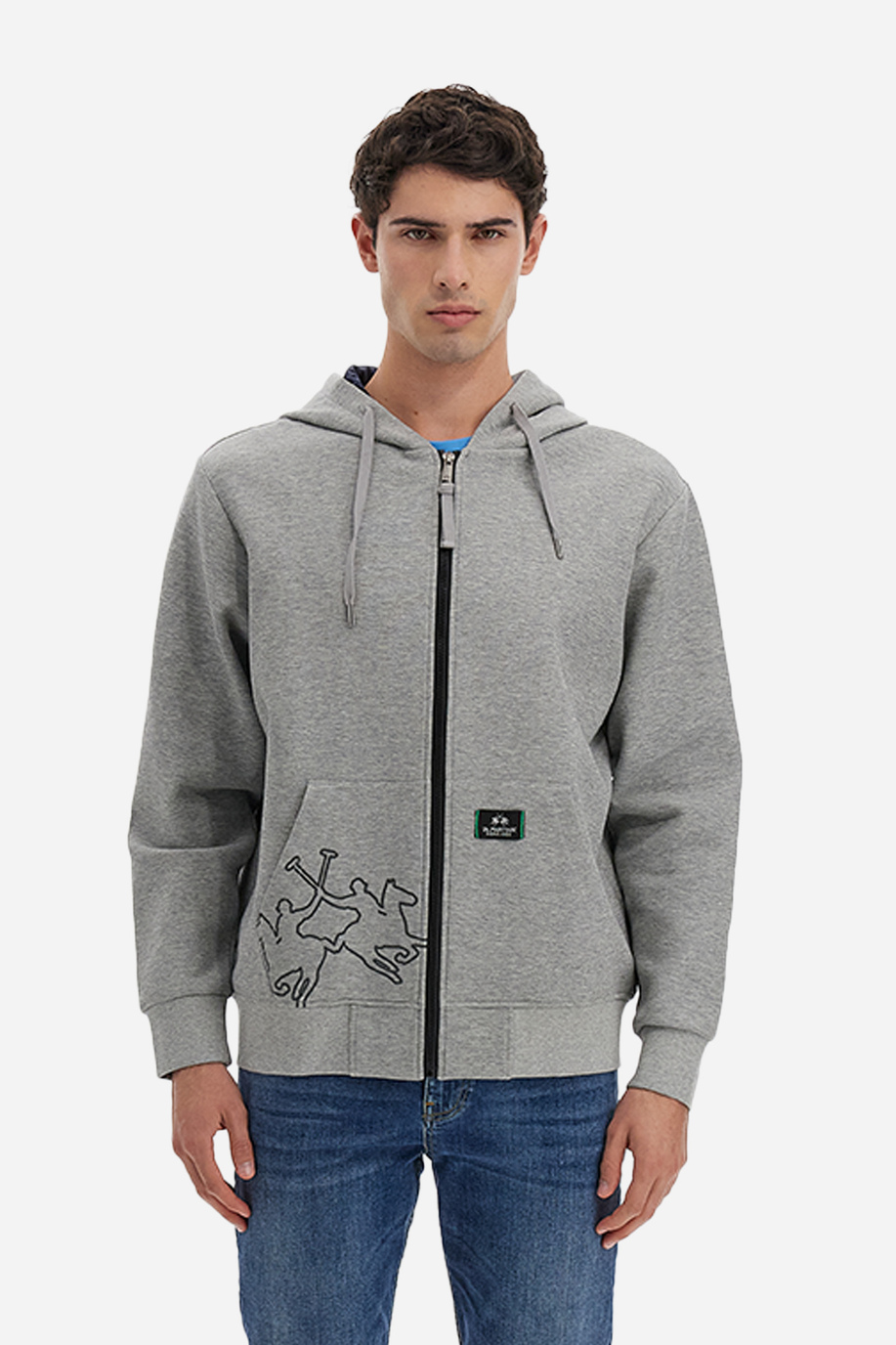 Men's full zip hoodie Logos in solid color large stylized logo - Vangelis - Knitwear & Sweatshirts | La Martina - Official Online Shop
