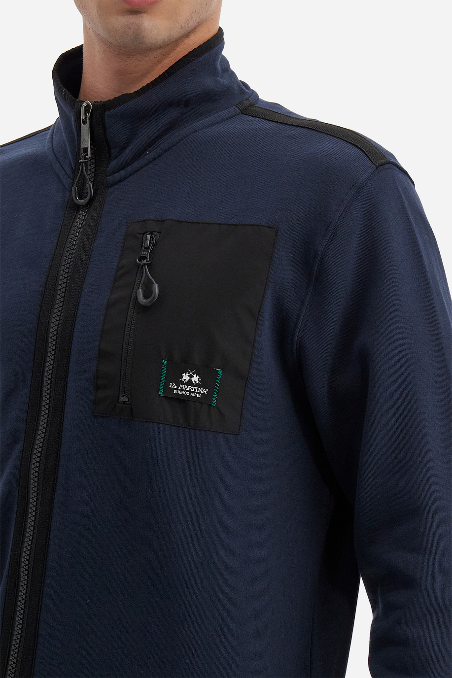 Logos men's full-zip high-neck sweatshirt in solid color with front pocket - Videlio - Knitwear & Sweatshirts | La Martina - Official Online Shop