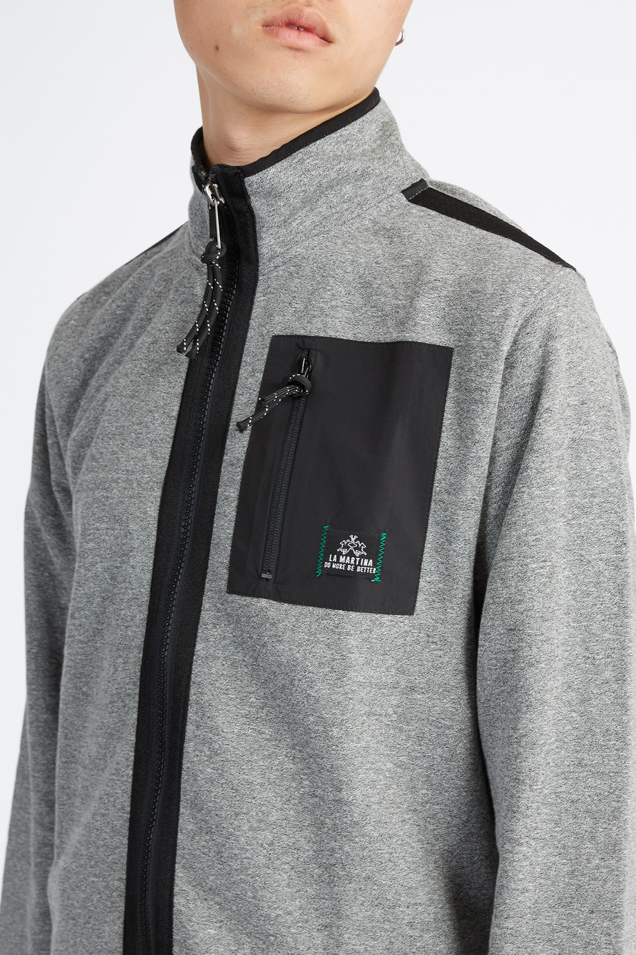 Men's two-tone capsule sweatshirt with logos, stand-up collar, full zip and front pocket - Vani - Knitwear & Sweatshirts | La Martina - Official Online Shop