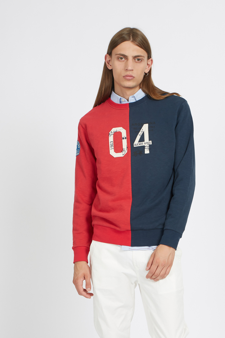 Men's regular fit 100% cotton crewneck long-sleeved sweatshirt - Val - Sweatshirts | La Martina - Official Online Shop