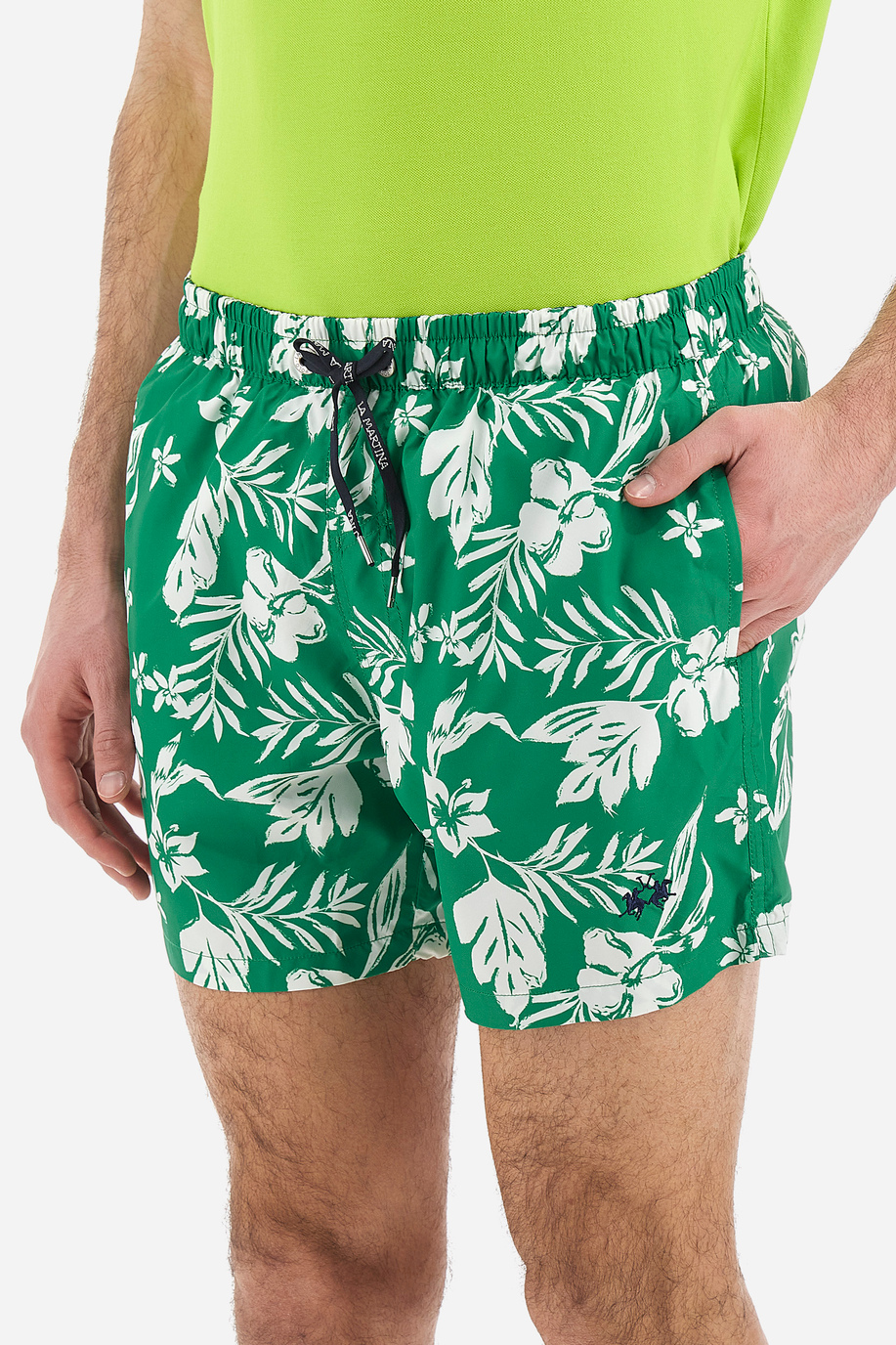 Regular fit men's swim trunks with drawstring waist - Valdo - Swimwear | La Martina - Official Online Shop