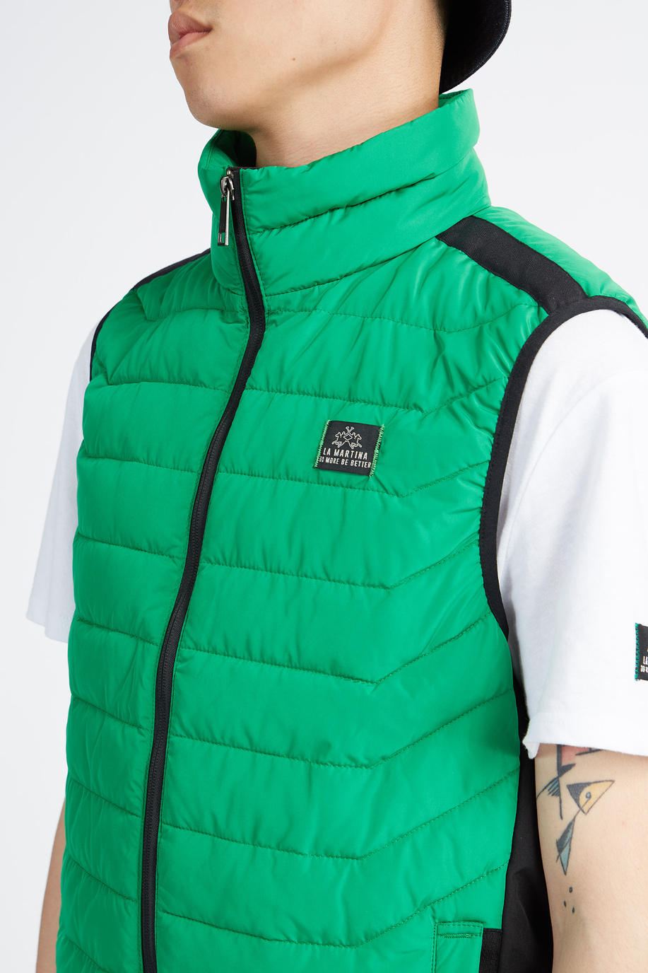Men's sleeveless bomber jacket full zip high collar Logos - Varen - Outerwear | La Martina - Official Online Shop