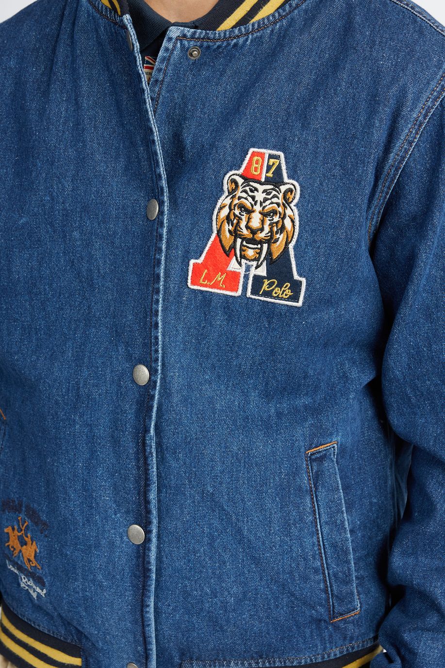 Men's denim-effect crew-neck jacket with buttons Polo Academy - Varil - Preview  | La Martina - Official Online Shop