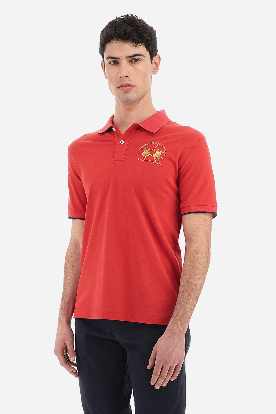 Herren-Kurzarm-Poloshirt aus Stretch-Baumwolle mit normaler Passform - Miguel - Poloshirts | La Martina - Official Online Shop