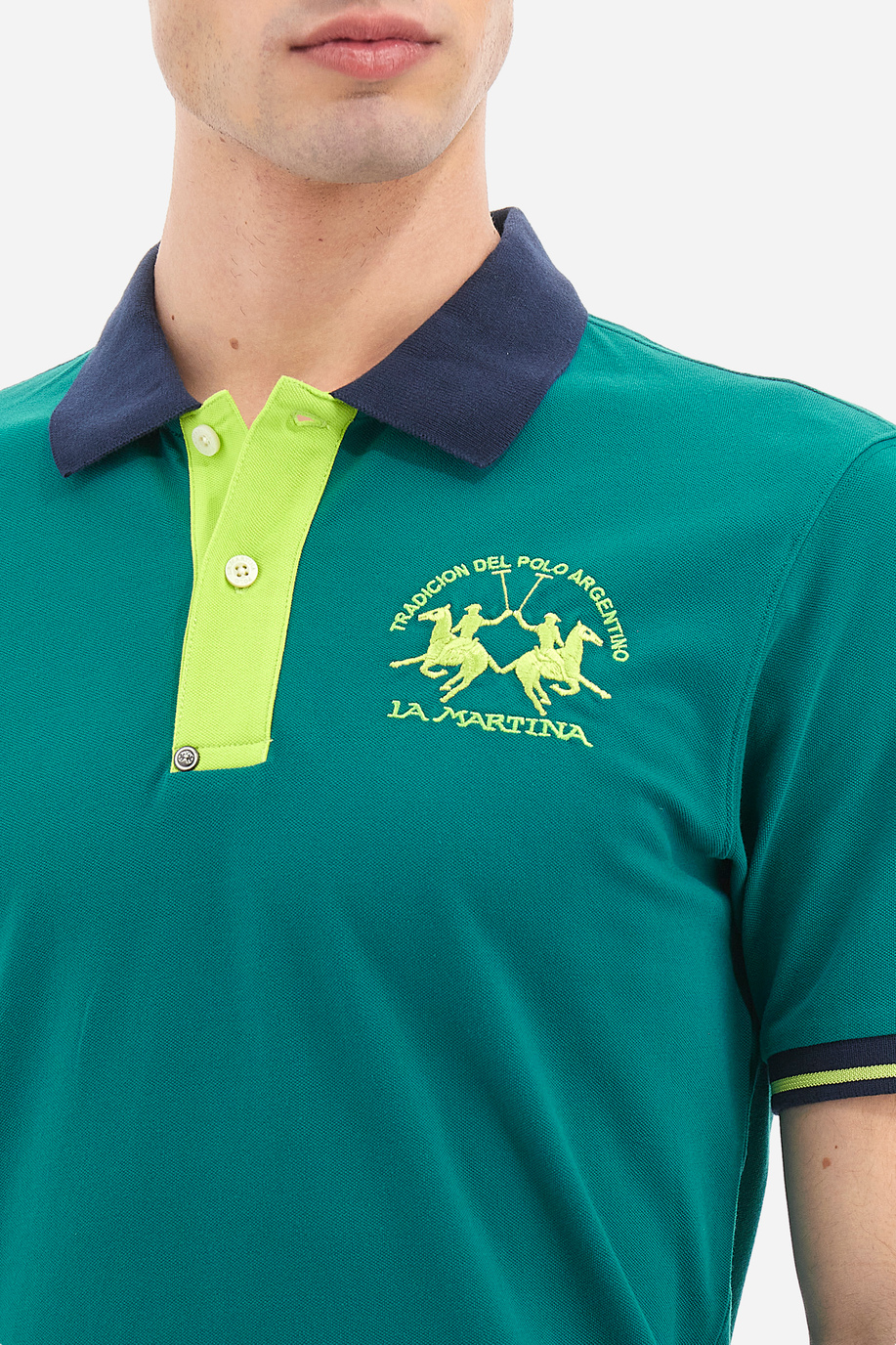 Herren-Poloshirt aus elastischer Baumwolle mit einfarbigen kurzen Ärmeln slim fit  -  Trixie - Poloshirts | La Martina - Official Online Shop