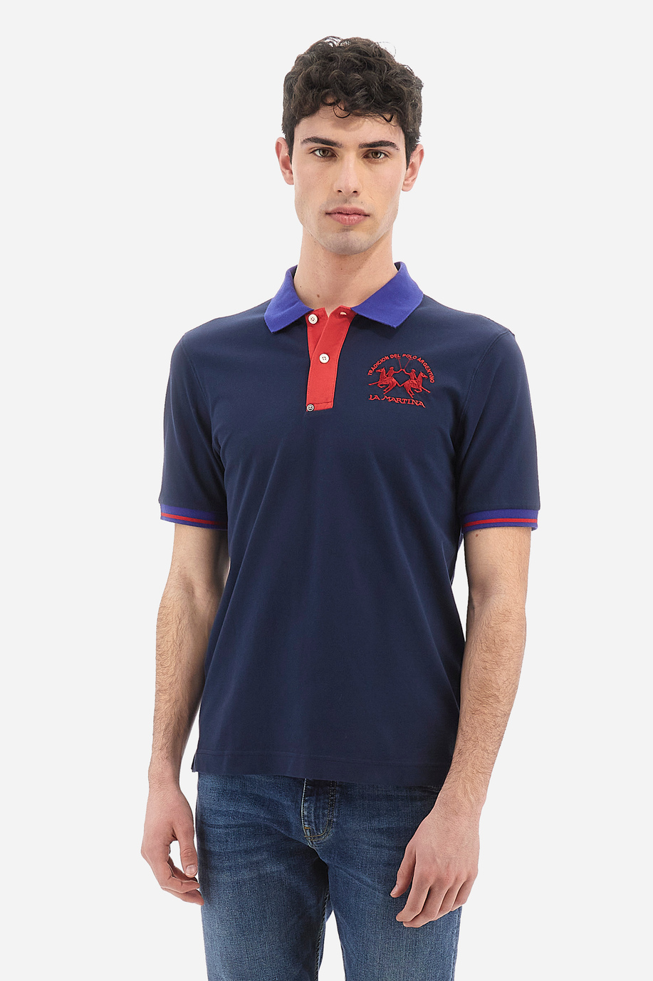 Herren-Poloshirt aus elastischer Baumwolle mit einfarbigen kurzen Ärmeln slim fit  -  Trixie - Poloshirts | La Martina - Official Online Shop