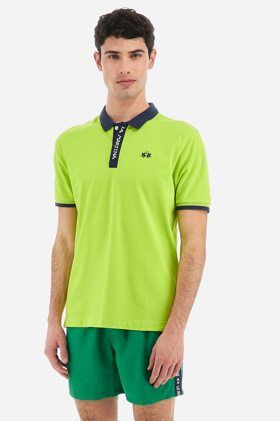 Herren-Kurzarm-Poloshirt aus Stretch-Baumwolle mit normaler Passform - Valen - Poloshirts | La Martina - Official Online Shop
