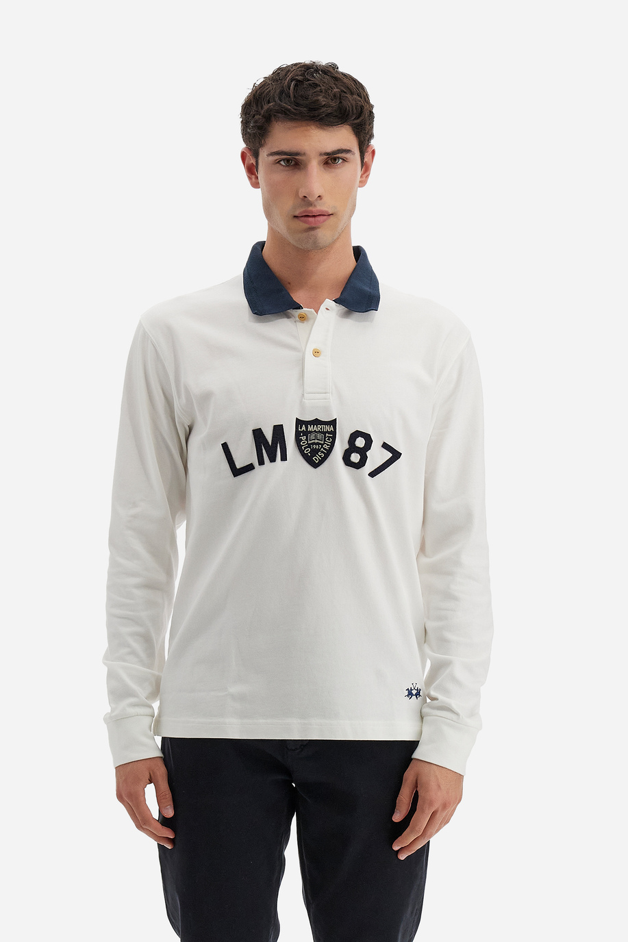 Polo Academy Herren-Langarm-Poloshirt mit kleinem Kontrastkragen-Logo - Vardis - Langarm | La Martina - Official Online Shop