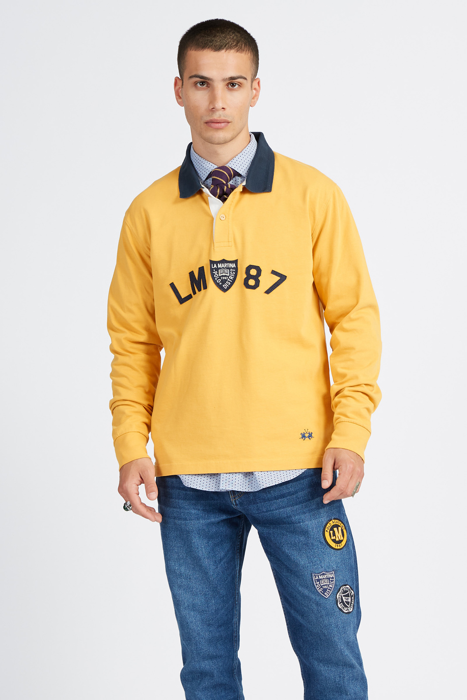 Polo Academy Herren-Langarm-Poloshirt mit kleinem Kontrastkragen-Logo - Vardis - Polo Academy | La Martina - Official Online Shop