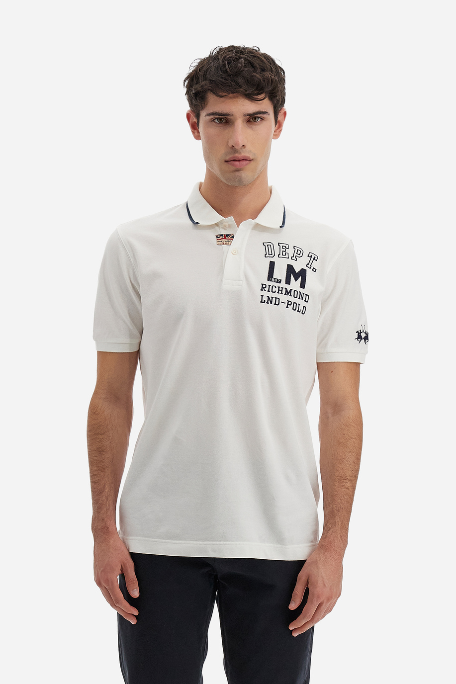 Men's short-sleeved polo shirt Polo Academy solid color small logo on shoulder - Vardon - Polo Shirts | La Martina - Official Online Shop