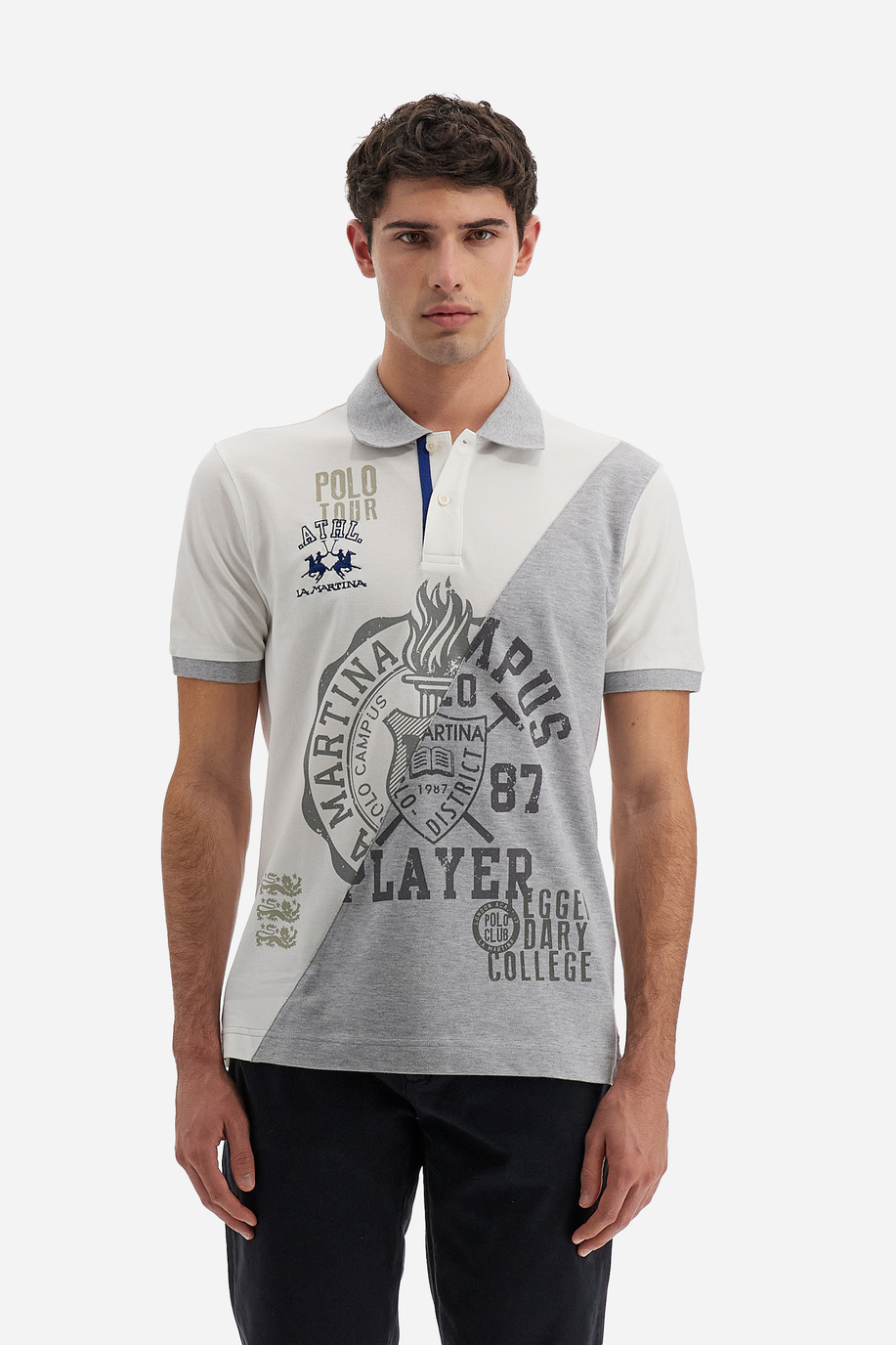 Men's short-sleeved polo shirt Polo Academy small colorblock logo - Vasileos - Polo Shirts | La Martina - Official Online Shop